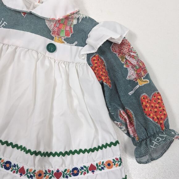 Vintage Holly Hobbie Swing Top Baby Girls Size 12m Green Pinny - Picture 2 of 4